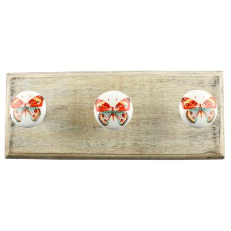 Multicolor Butterfly Ceramic Wooden Hook